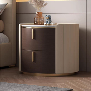 Table de chevet en bois massif ronde de luxe légère, style minimaliste, design haut de gamme, en cuir et en pierre - Product Image 6