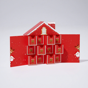 Calendrier de l'Avent de Noël pliable rouge en forme de maison avec 24 jours, impression quadricolore, recyclable, en carton cadeau auto-assemblant - Product Image 3