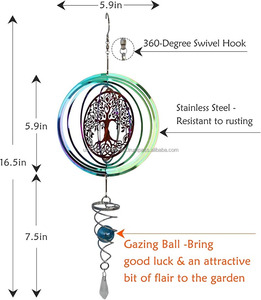 Molinillo de Viento Metálico 3D para Exteriores, de Acero Inoxidable, con Bola Esférica y Cola en Espiral, Esculturas de Viento para Decoración de Jardín - Product Image 6