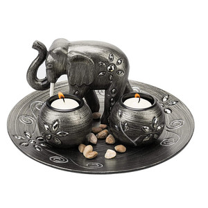 Polyresin candela vassoio Decorativo Canna di Fucile Grigio Elephant & Tealight Candela Piastra di Supporto - Product Image 1