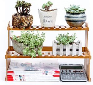 SINCERE, mesa de bambú de 2 niveles, soporte para plantas, estante de flores de escritorio para interiores/exteriores, estante para el hogar, Patio, césped, jardín, balcón, soporte - Product Image 3
