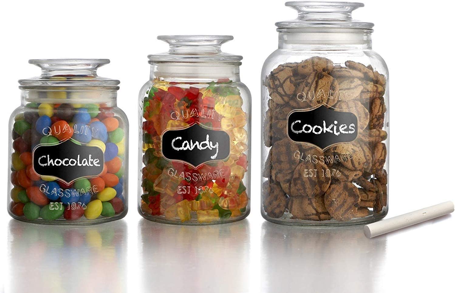 Glass Canister Set for Kitchen or Bathroom Apothecary Glass Food Storage Jars with Airtight Lid and Chalkboard Labels