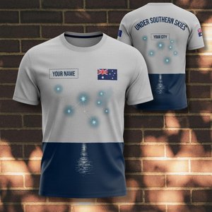 Maglietta personalizzata con nome per il Giorno dell'Australia, bandiera australiana, notte stellata, galassia, croce del sud, 26 gennaio - Product Image 1