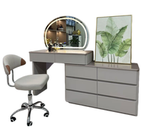Meuble de chambre à coucher moderne de luxe, coiffeuse Holly Wood avec miroir en verre et éclairage LED