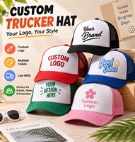 Casquette Trucker en Mousse Personnalisée en Gros, 5 Panneaux, Coton et Polyester, Dos en Maille, Commande en Gros, Étiquette Privée, Casquette Promotionnelle