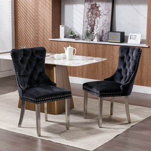 Silla de Comedor Contemporánea de Madera Maciza Tapizada en Lino con Patas de Madera y Adornos de Tachuelas, Juego de 2 Piezas, Gris - Product Image 3
