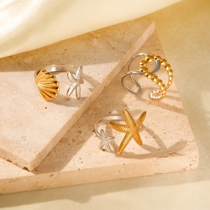 2026 Fashion Stainless Steel <b>Ring</b> Gold Plated <b>Open</b> <b>Rings</b> Chunky Waterproof Shiny Trendy Jewelry for Women - Product Image 2