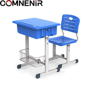 Bureau et chaise d'école en plastique réglables en hauteur modernes, meubles de bureau d'école pour élèves du primaire - Product Image 3