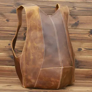 Custom vintage leather vest bag 100% crazy horse genuine leather backpack men travel bag men backpack