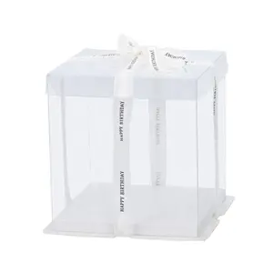Renkler özelleştirilmiş beyaz siyah ve bebek mavi ve şerit PET plastik şeffaf kek kapaklı kutu hediye kutuları için