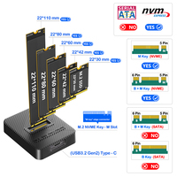 Base de Conexión para SSD M.2 NVMe, Chip JMS583, USB 3.2 Gen2 de 10 Gbps, Cable 2 en 1 USB-A y USB-C, Carcasa de Plástico para 2230/2242/2260/2280/22110