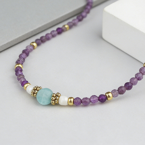 Newest Vintage crystal <b>Beaded</b> <b>Necklace</b> Choker Purple Gemstone <b>Necklace</b> for Girls and Women Boho style Jewelry Unique Design - Product Image 2