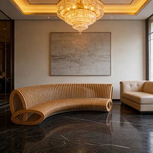 Sofá Combinado de Madera y Hierro con Forma de Arco Artístico Y517, Banco Decorativo para Espacios Públicos, para Patio de Villa, Cafetería, Terraza, Área de Descanso de Oficina - Product Image 1