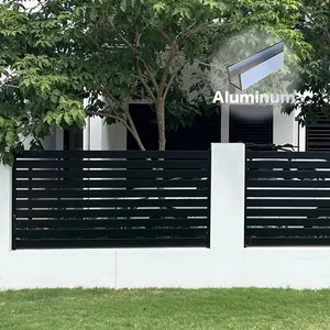 Morden seguridad jardín decorativo patio negro valla paneles al aire libre metal privacidad Pantalla de listón valla de aluminio horizontal con puerta