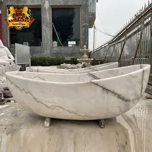 Baignoire en pierre naturelle sculptée à la main baignoire ronde en marbre autoportante pour projet d'hôtel de salle de bain