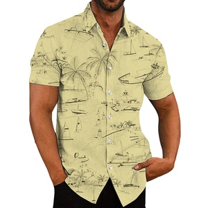 Camicia a maniche corte da uomo con stampa Coastal Sketch, motivo <span class=keywords><strong>nautico</strong></span> con barche e palme, abbottonata, per vacanze e <span class=keywords><strong>abbigliamento</strong></span> casual - Product Image 6