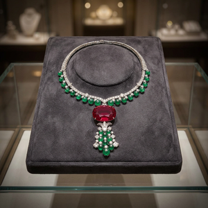 Platinum Ruby <b>Pendant</b> Necklace With <b>Emeralds</b> And Diamonds Claw Set Luxury Women Jewelry - Product Image 3