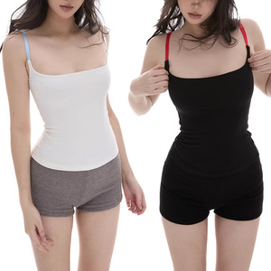 Débardeur Femme Slim Fit Col Carré en Coton Tricoté Bretelles Réglables pour l'Été Blanc Noir En Stock TS-030 - Product Image 1