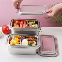 Boîte à lunch rectangulaire double couche en acier inoxydable Boîte à bento en métal Boîte à aliments hermétique