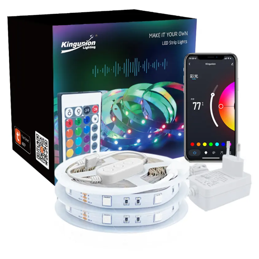Smart strip lights with Alexa Music Gaming Light Voice Control Tuya Sync Box 5050 3M 5M 10M TV Wifi RGB RGBIC LED Strip Lights