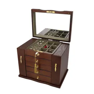 Houten Sieraden Doos Antieke Multifunctionele Grote Capaciteit Lock Chinese Stijl Sieraden Opbergdoos Ketting Oorbel Box