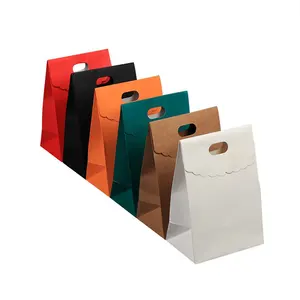 Direct manufactures custom logo printing plain take away shopping grocery gift kraft die cut handle paper bag