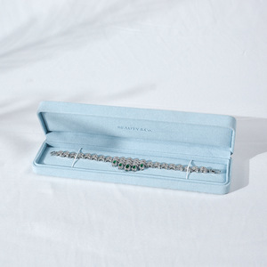 Custom Logo Sky Blue Microfiber Velvet Jewelry <b>Box</b> Ring <b>Earring</b> Pendant Necklace <b>Gift</b> Packaging <b>Box</b> For Wedding Engagement - Product Image 6