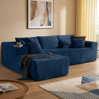 Sofa Modular Bentuk L Modern Hemat Ruang, Set Sofa Sectional dengan Chaise Lounge yang Dapat Dibalik, Sofa Bed Isi Spons, Penutup Beludru untuk Ruang Tamu