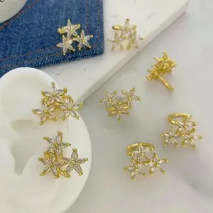 Brass Ear Cuff Flower Shaped Silver and Gold Cuffs Clip Earrings For Women Cheap Jewelry