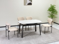 Ensemble table et chaises de salle à manger extensible moderne avec plateau en pierre et pieds en métal, support OEM, pour hôtels et ateliers