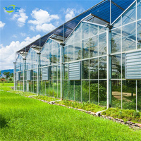 Serre en verre multi-chapelles de type Venlo pour usage commercial, verre horticole de 4 mm, système hydroponique intelligent pour fleurs