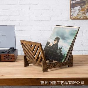 Wooden Record Rack Inclined <b>CD</b> Storage Holder Rustic Design Tabletop Music Display <b>Stand</b> Natural Wood Color - Product Image 1