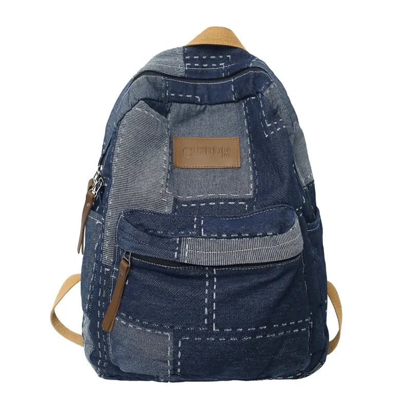 Vintage Denim Backpack Classic Retro Travel Daypack Schoolbags Jeans College Backpacks for Women