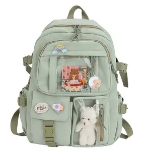 Mochila escolar con múltiples bolsillos para chicas adolescentes, bonita mochila Kawaii Harajuku, venta al por mayor