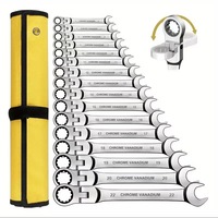 Juego de Llaves de Acero Cr-V, Incluye Llaves de Tubo, Kit de Herramientas Completo, Llave de Trinquete Combinada de Doble Uso