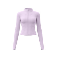 Veste de sport légère en polyester pour femme, respirante, anti-UV, coupe ajustée, manches longues, taille élastique, haut court pour la course et le fitness