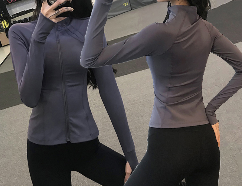 Breathable Slim Fit Stand Collar Jacket Gold Zipper DF Coat Long Sleeve Women's Fitness Sports Running Yoga Wear