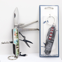 Couteau de poche multifonctionnel en métal 11-en-1 avec logo personnalisé du fabricant, porte-clés souvenir
