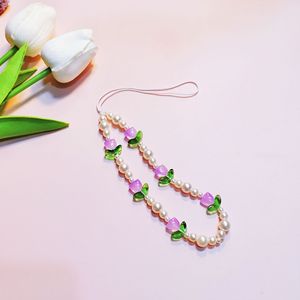 Trendy Tulips Beaded Phone Chain Anti-Loss Wrist Strap Phone Charm for Women Gift Keychain Bag Pendant Accessories Wholesales