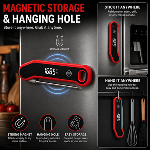 Nouveau Thermomètre numérique de cuisson pour viande et barbecue à lecture instantanée rapide (0,6s) avec sonde pliable pour cuisine et grillades - Product Image 3