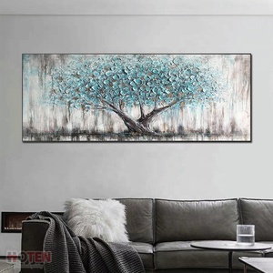 La migliore vendita di paesaggio moderno astratto tela da parete arte <span class=keywords><strong>albero</strong></span> blu con olio di fiori dipinto decorazione per la casa - Product Image 5