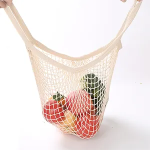 Rede ecológica de frutas e vegetais saco de malha de algodão compras longa