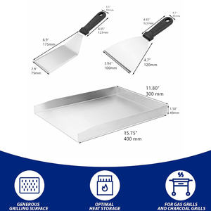 GS-1008 Plaque de cuisson premium 40x30cm, spatule de barbecue en acier inoxydable avec manche en plastique, taille universelle pour grils au charbon et au <span class=keywords><strong>gaz</strong></span> - Product Image 2