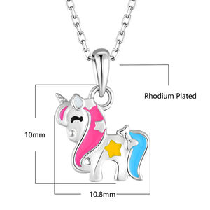 مخصص الكلاسيكية النساء الأطفال 925 فضة قلادة طقم أقراط الاطفال الروديوم مطلي الحيوان يونيكورن المينا مجوهرات مجموعات - Product Image 6