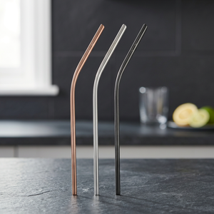 Reusable Metal <b>Drinking</b> <b>Straws</b> 3-Pack Rose Gold Silver Black Minimalist Bar Accessories - Product Image 3