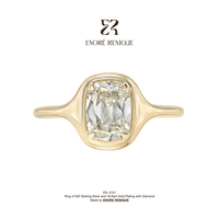Bague Signet Allongée à Coupe Coussin 2 carats en Moissanite VVS, Argent Sterling 925 Plaqué Or 18K, Bijoux pour Femme
