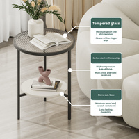 Table d'appoint ronde en métal et verre cannelé, style luxe léger, table basse minimaliste moderne pour petit appartement, salon, canapé