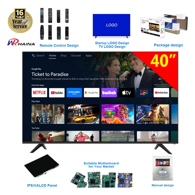 HAINA Custom Order 40 Inch HD Android Smart Frameless Television LED OEM 40" Hotel Tv with Wifi and bluetooth