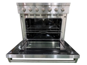 36 pouces 5,5 pieds cubes Cuisinière à gaz autonome avec grill, 6 brûleurs en aluminium et four à convection, porte en verre triple couche, grilles en fonte - Product Image 4