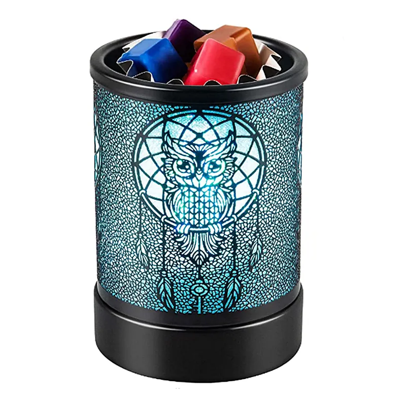 Owl pattern metal lamp wax melt burner, LED light hot plate electric candle warmer, home scented wax warmer